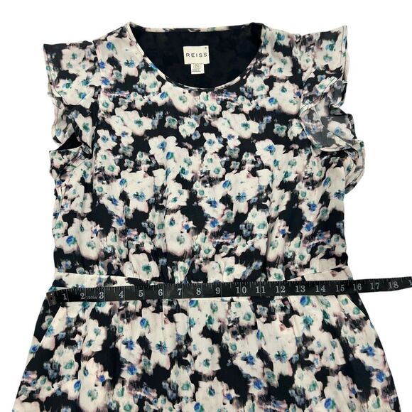Reiss Sz 8 Medium Dress in Multicolor w Black White and Blue Floral Print Knee-l - Picture 10 of 14